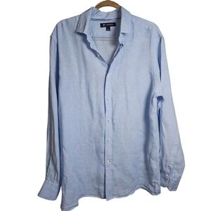 Cremieux Mens Linen Oxford Button Up Shirt Light Blue Large